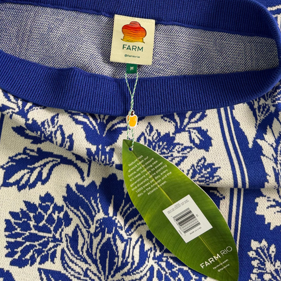 FARM RIO Delicate Tapestry Knit Skirt NWT Women's Size M Off-White Blue Floral - Picture 4 of 7